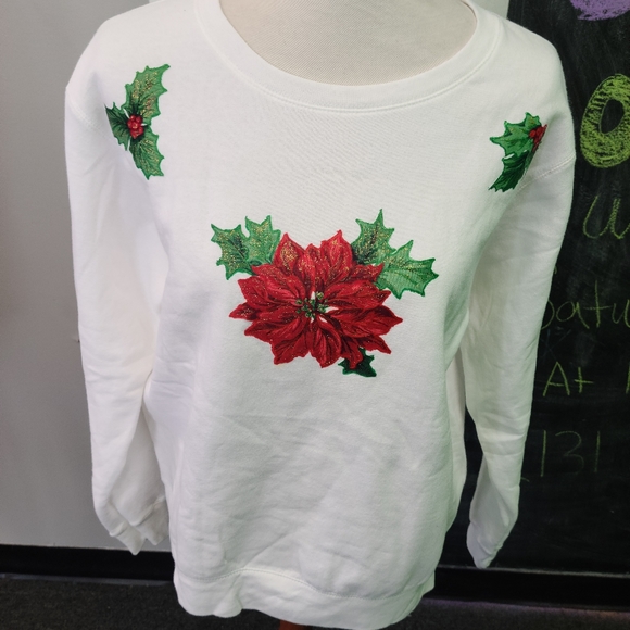Christmas Poinsettias and Holly Berries Sweatshirt - Picture 5 of 6